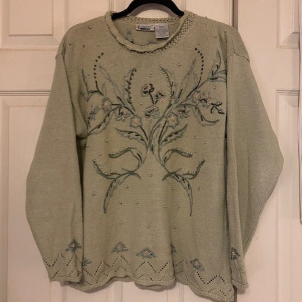 Women's Decorative Long Sleeve Sweater, Size M